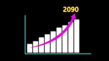 Digital market graph rising financial growth forecasts 2090. Business target growth of new year concept 2090. trending bar chart and arrow pointing for business success plan.