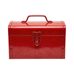 Red vintage metal tool box on transparent background