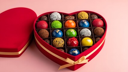 Fototapeta premium Heart-shaped box of assorted chocolates