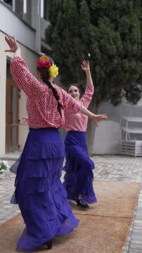 Flamenco dance Spain. Dancing flamenco in traditional dress