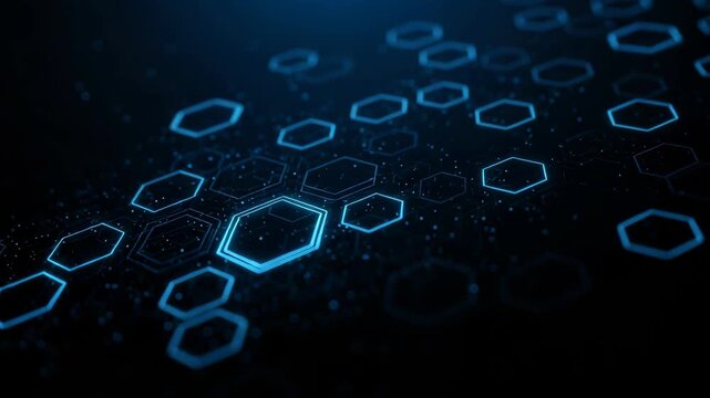Glowing Blue Hexagons On Dark Background
