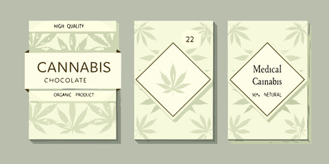 Cannabis chocolate packaging designs with organic leaves and medical cannabis labels