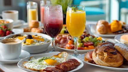 A delicious breakfast with coffee and croissant served as a healthy gourmet meal on a plate atop a restaurant table
