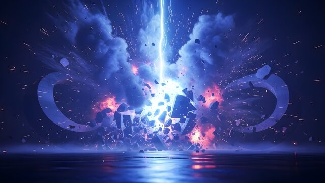 Exploding of Metallic Core bit Lighting Strike, Blue with Purple TOne, Visual Motion