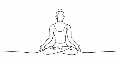 A minimalist line drawing of a woman practicing a meditative yoga pose