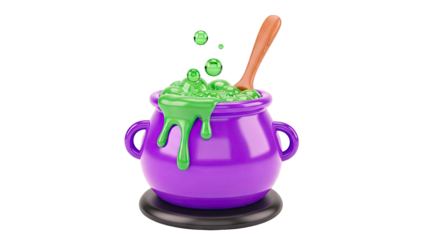 Halloween Witch's Cauldron with Green Slime and Bubbles