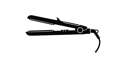 A sleek and modern hair straightening iron depicted in a striking black silhouette © nhpvect02