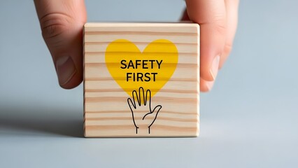 Safety First Concept with Warning Sign Representing Workplace Protection Risk Management and Awareness