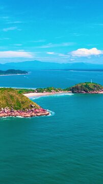 beach paradisiaca turquoise blue waters no people aerial view drone Paranagua Brazil. 
