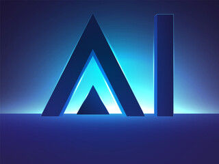 Futuristic AI technology vector design with AI typography silhouette blue rim light effect against a bright blue light backdrop, showcasing automation, and the evolution of advanced technology.
