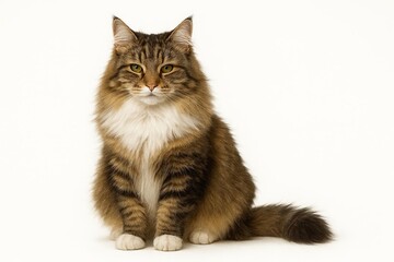 A fluffy, long-haired cat on a white background.