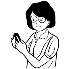 Minimal Line Art Illustration of Woman Using Smartphone With Glasses