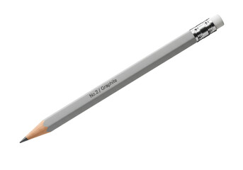 A hyperrealistic gray wooden pencil with a sharpened graphite tip floating diagonally over a transparent background with copy space, concept of academic precision