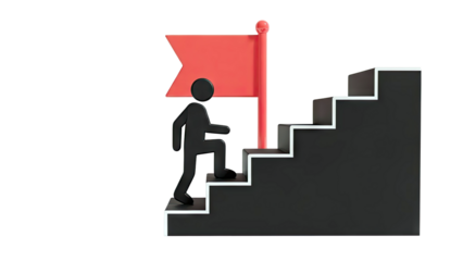 Figure Climbing Stairs Towards Red Flag