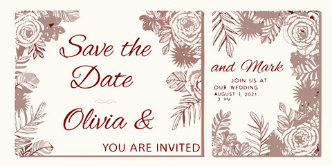 Elegant floral save the date card for olivia and mark s wedding
