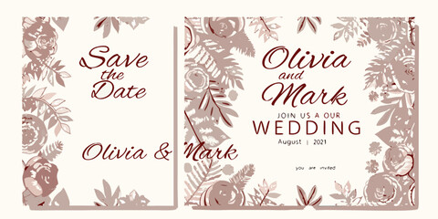 Elegant floral wedding save the date card design featuring olivia and mark