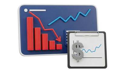 Financial Graph with Declining Bar Chart and Dollar Sign
