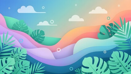 Abstract Landscape with Lush Greenery and Soft Pastel Sky at Dusk