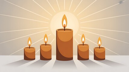 Warm candlelight with one tall candle surrounded by four smaller ones