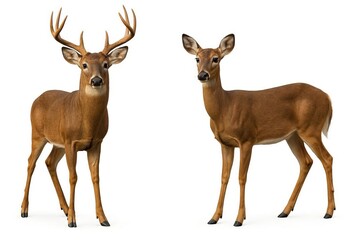 Fototapeta premium Two brown deer on a white background.