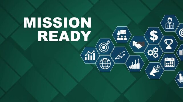 Mission Ready Business Concept with Hexagonal and Bold Typography on Green Background hexagonal bold typography