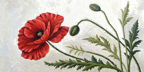 Red poppies and red flowers blooming beautifully in a garden with vibrant natural colors watercolor painting