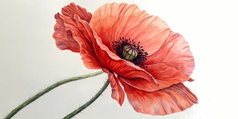 Red poppies and red flowers blooming beautifully in a garden with vibrant natural colors watercolor painting