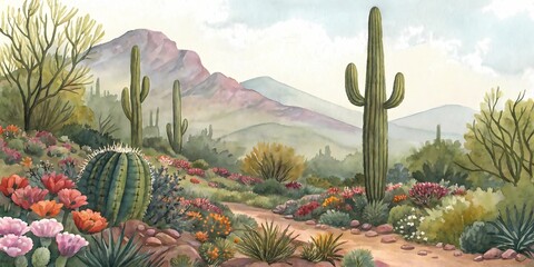 Saguaro cactus standing in the Arizona desert under a wide summer sky