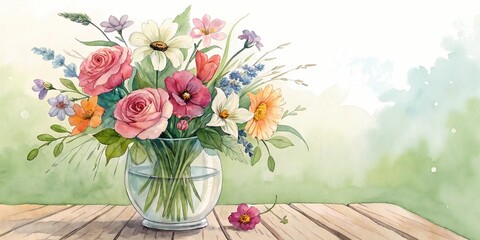 bouquet of flowers in a vase with water color painting