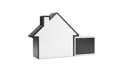 Modern House Shaped Object with Dark Square Attachment