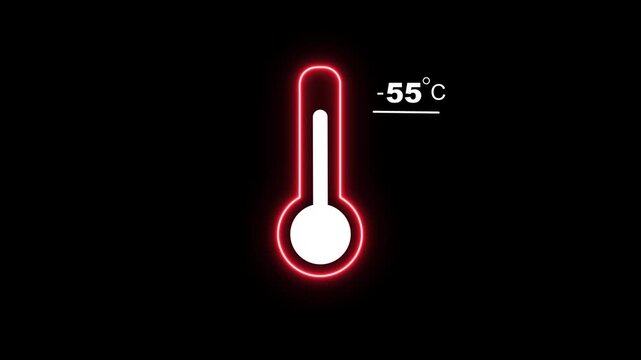 Neon Medical thermometer icon animation. Digital Temperature Meter Display -55&deg;C. Thats indicates weather temperature -55 degree decline. Thermometer equipment showing cold weather.