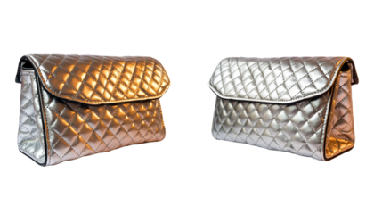 Front view and back view and side view of quilting flap bag isolated on a white background.