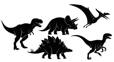 Silhouette of various dinosaurs, including Tyrannosaurus Rex, Triceratops, Stegosaurus, Pterodactyl © Alis