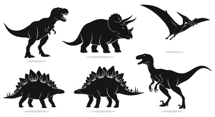 Set of dinosaur silhouettes representing various species on white background flat design © Alis