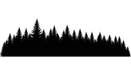 Silhouette of a dense coniferous forest against a white background ideal for designs © Alis