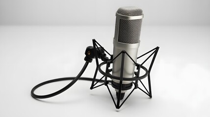 Professional Studio Microphone Isolated on White Background for Audio Recording and Music Production
