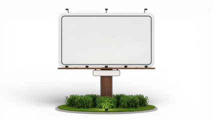 Blank billboard with green bushes isolated on transparent background Keywords: billboard, blank