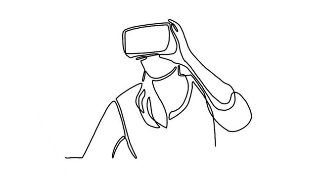 Continuous line animation of people in glasses virtual reality device