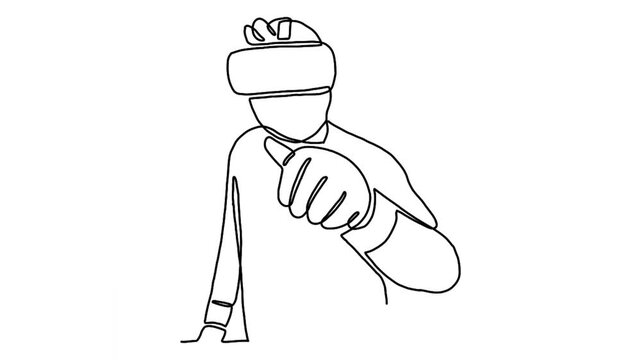 Continuous line animation of people in glasses virtual reality device