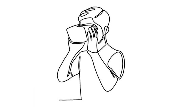 Continuous line animation of people in glasses virtual reality device