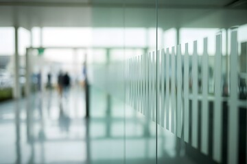 Modern Office Interior with Glass Walls and Frosted Stripes Creating Corporate Workspace Background
