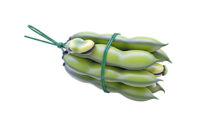 Fresh Fava Beans Bundle on White Background