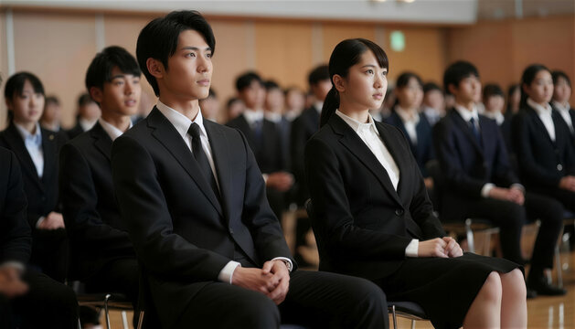 入社式や研修会で真剣な眼差しを向ける新卒社員たち