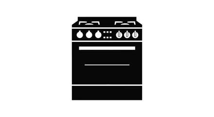 A simple black and white illustration depicting a modern kitchen range in stark silhouette