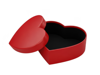 Red heart shaped gift box with lid open isolated on transparent background graphic