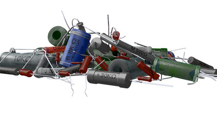 1950年代から1970年代頃の日本製のラジオや測定器などに使用されていた多種多様の抵抗器コレクション（PNG画像）