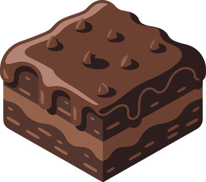 Chocolate brownie cake vector on white background.