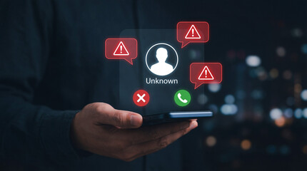 Person receiving unknown call on smartphone at night