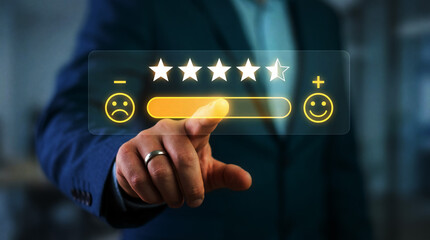 Businessman giving high rating feedback with finger