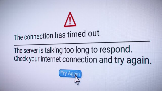 Video animation of connection timed out error on a website in an internet browser.